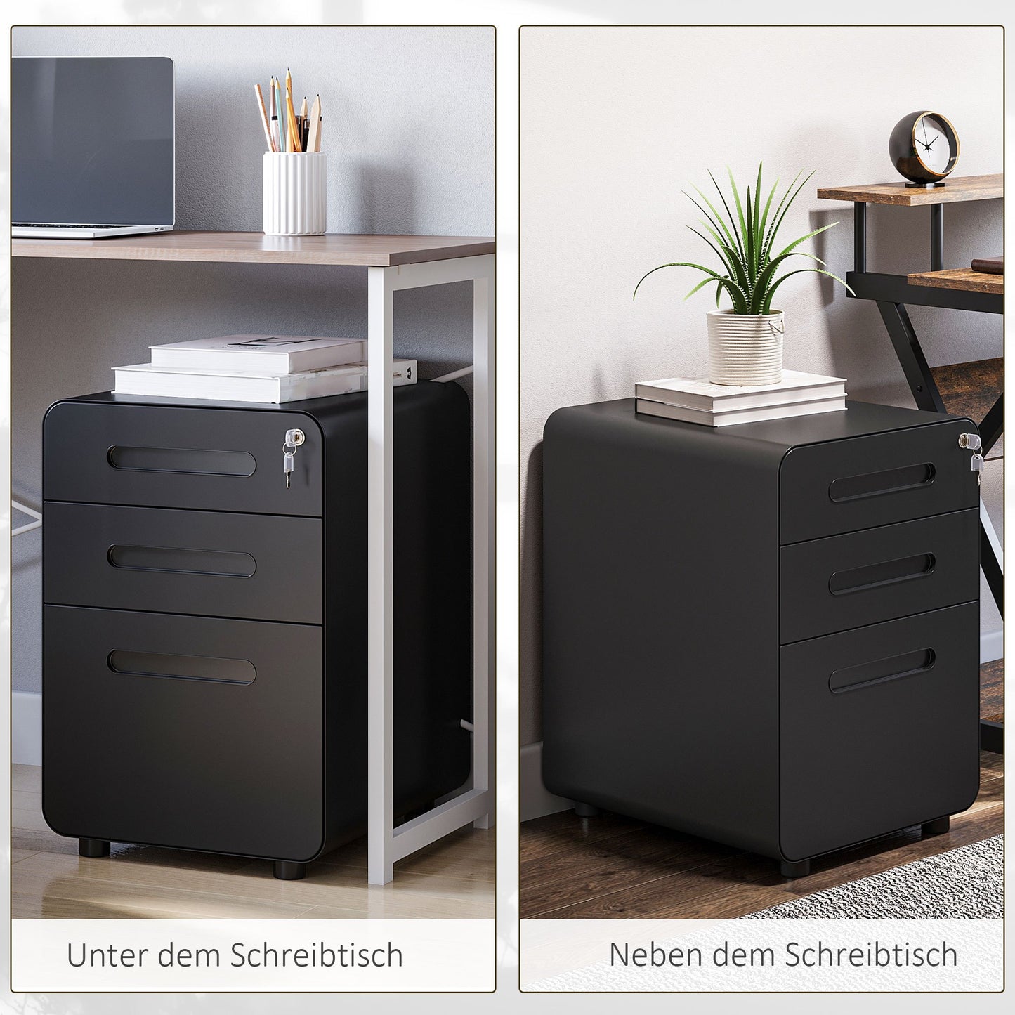 Ladeblok – Ladekast – Rolcontainer – Opbergkast – Archiefkast – Met Slot – Koudgewalst Staal – 39x48x59 cm – Zwart