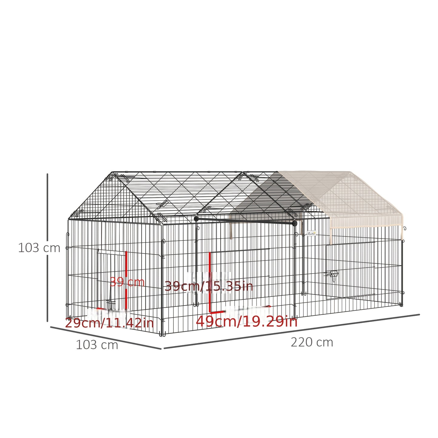 Konijnenhok – Buitenren – Knaagdierkooi – Konijnenkooi – Dierenverblijf – Groot 220x103x103 cm – Weerbestendig PE met Zonnescherm