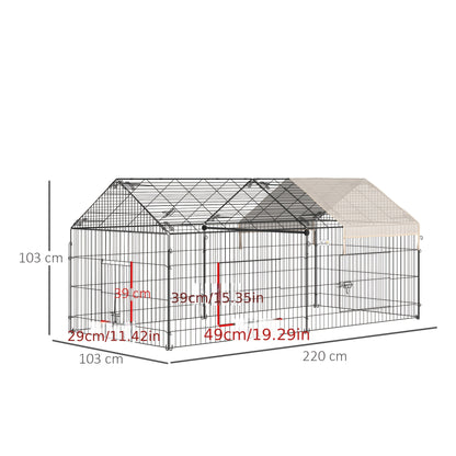 Konijnenhok – Buitenren – Knaagdierkooi – Konijnenkooi – Dierenverblijf – Groot 220x103x103 cm – Weerbestendig PE met Zonnescherm