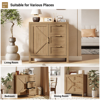 Modern Console Table with 3 Drawers & Adjustable Shelves - Multi-Purpose Storage Cabinet Suitable for Entryway, Living Room, Coffee Bar - Wood -Standing Sideboard with Ample Hidden & Visible Storage, Easy Assembly