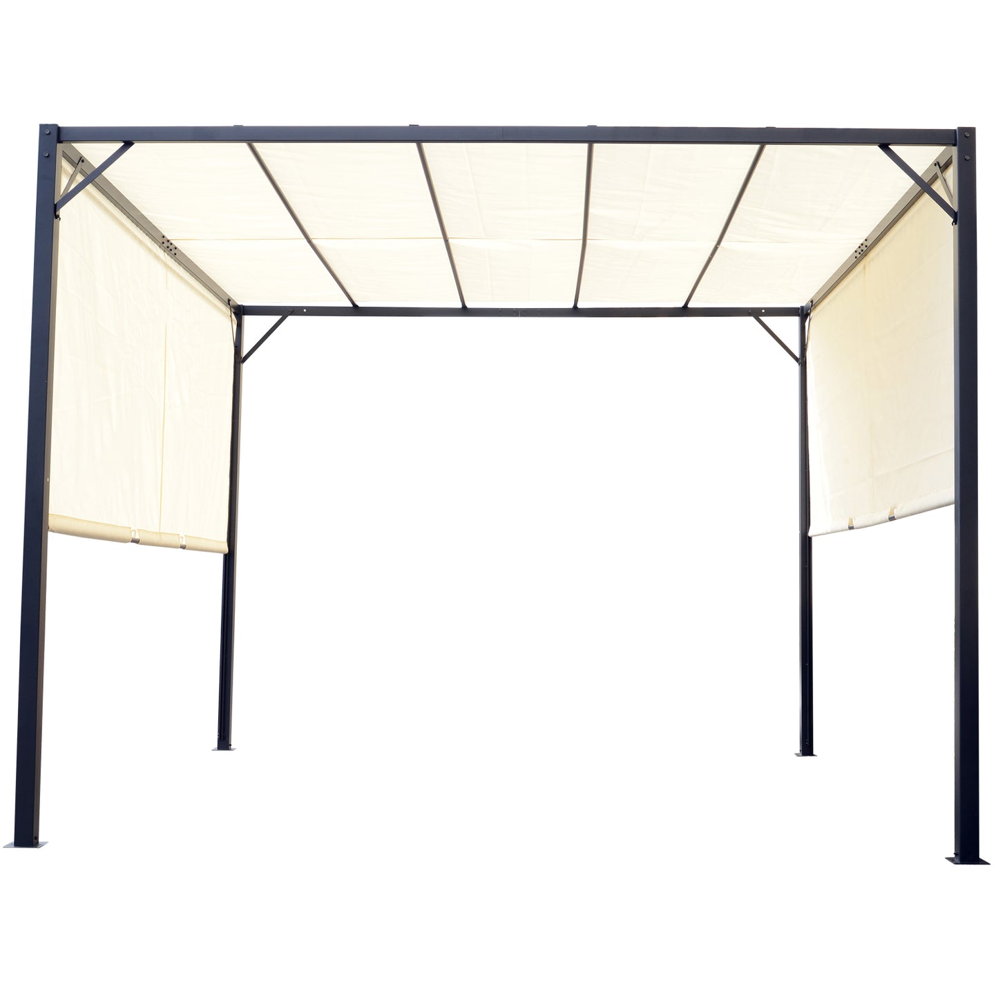Pergola – Prieel – Tuinkapschuur – Tuinoverkapping – Uitschuifbare Pergola – Crème Kleurig Doek – 3x3 Meter – Metaal Met Epoxy Coating