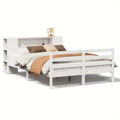 Boekenkastbed – Bed met Opbergruimte – Slaapbank – Bedframe – Kinderbed – Modern Wit – Massief Pijnhout – Compact 120x190 cm