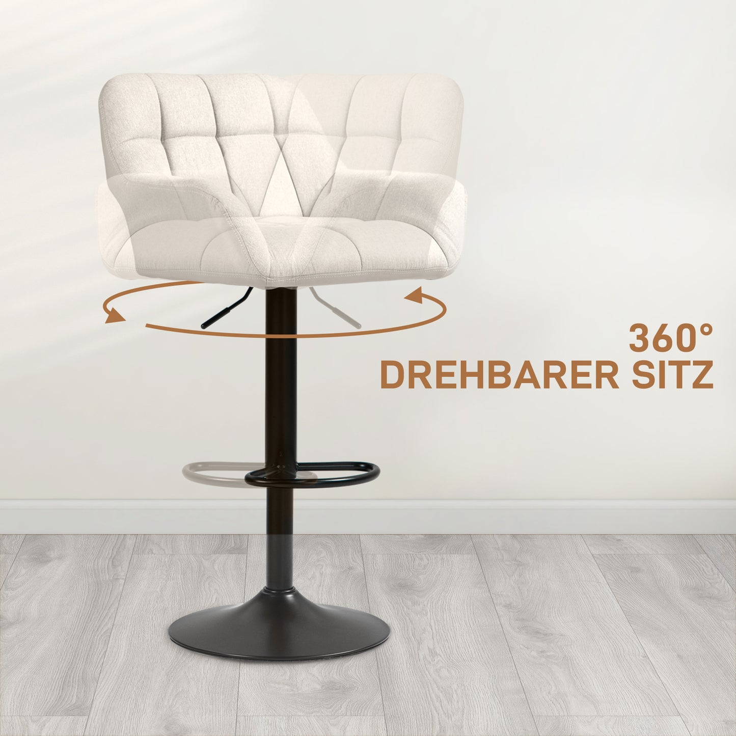 Barkrukken – Barstoelen – Krukken – Zitstoelen – Set van 2 – Verstelbare Zithoogte – Kunstleer Linnenlook Crème Zwart