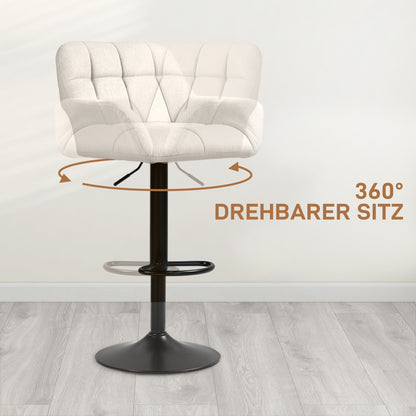 Barkrukken – Barstoelen – Krukken – Zitstoelen – Set van 2 – Verstelbare Zithoogte – Kunstleer Linnenlook Crème Zwart