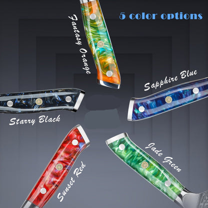 Steakmessen Set – Vleesmessen – Tafelmessen – Keukenmessen – Dinermessen – Ultra scherp – Damascus staal – 12,7 cm lemmet – Kunsthars jadegroen handvat