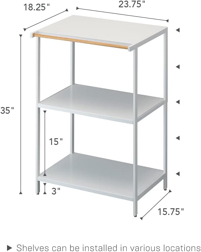 Yamazaki 3597 TOWER 3~Tiered Storage Rack, white, Steel/Wood, 60 x 46.5 x 90 cm