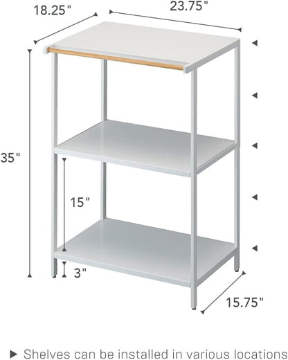 Yamazaki 3597 TOWER 3~Tiered Storage Rack, white, Steel/Wood, 60 x 46.5 x 90 cm