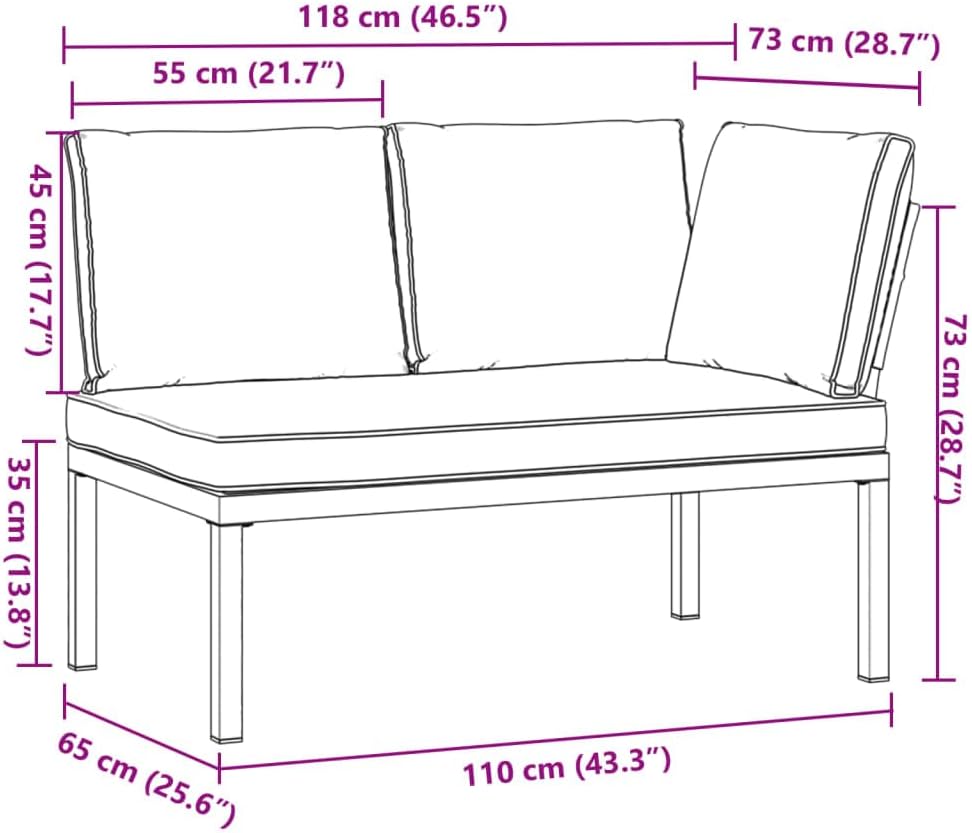 Garden Bench Made of Black Aluminium with Anthracite Cushion for Outdoors, Robust and Durable Structure for Patio or Patio, Comfortable Seat with Thick Cover and Cover - QUORE