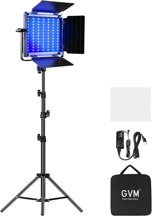 GVM CRI97+ 800D RGB videolichtpaneel met statiefset, 3200K-5600K led studiolicht met app-bediening, continu licht voor fotografie, YouTube, film, conferentielicht