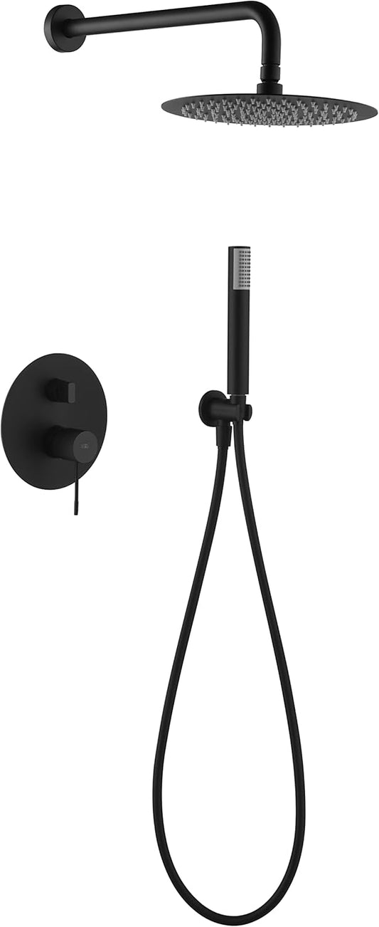 Douche Set – Douchekraan – Handdouche – Hoofddouche – Mengkraan – Matte Zwarte Afwerking – 25 cm Ronde Roestvrijstalen Hoofddouche