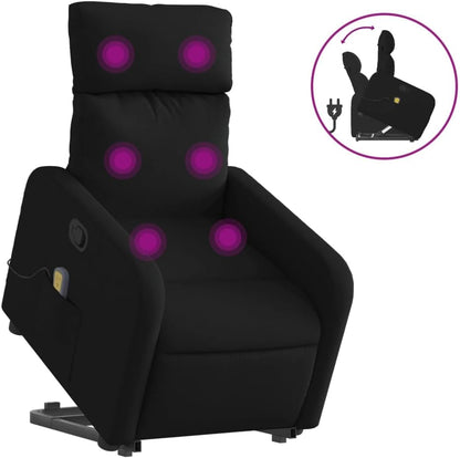 Massagestoel – Relaxfauteuil – Sta-Op Stoel – Elektrische Opstahelp – Massagefauteuil – Handmatig Verstelbaar – 6-Punts Vibratiemassage – Zwart Polyester