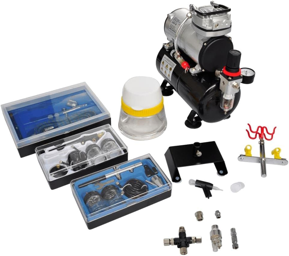 Airbrushset – Airbrush Compressor – Spuitpistool – Spuitpistolen Set – Airbrush Pistool – Mini Piston Compressor – 3 Liter Luchtreservoir – Geluidsarm 47 dB