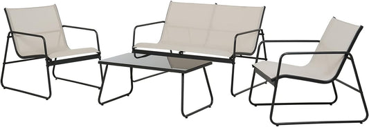Grand patio Tuinmeubelsets 4-delig, tuintafel en stoelen, gaasdoek, waterdicht, ademend, terrasgesprekssets voor buiten, achtertuin, zwembad (beige)