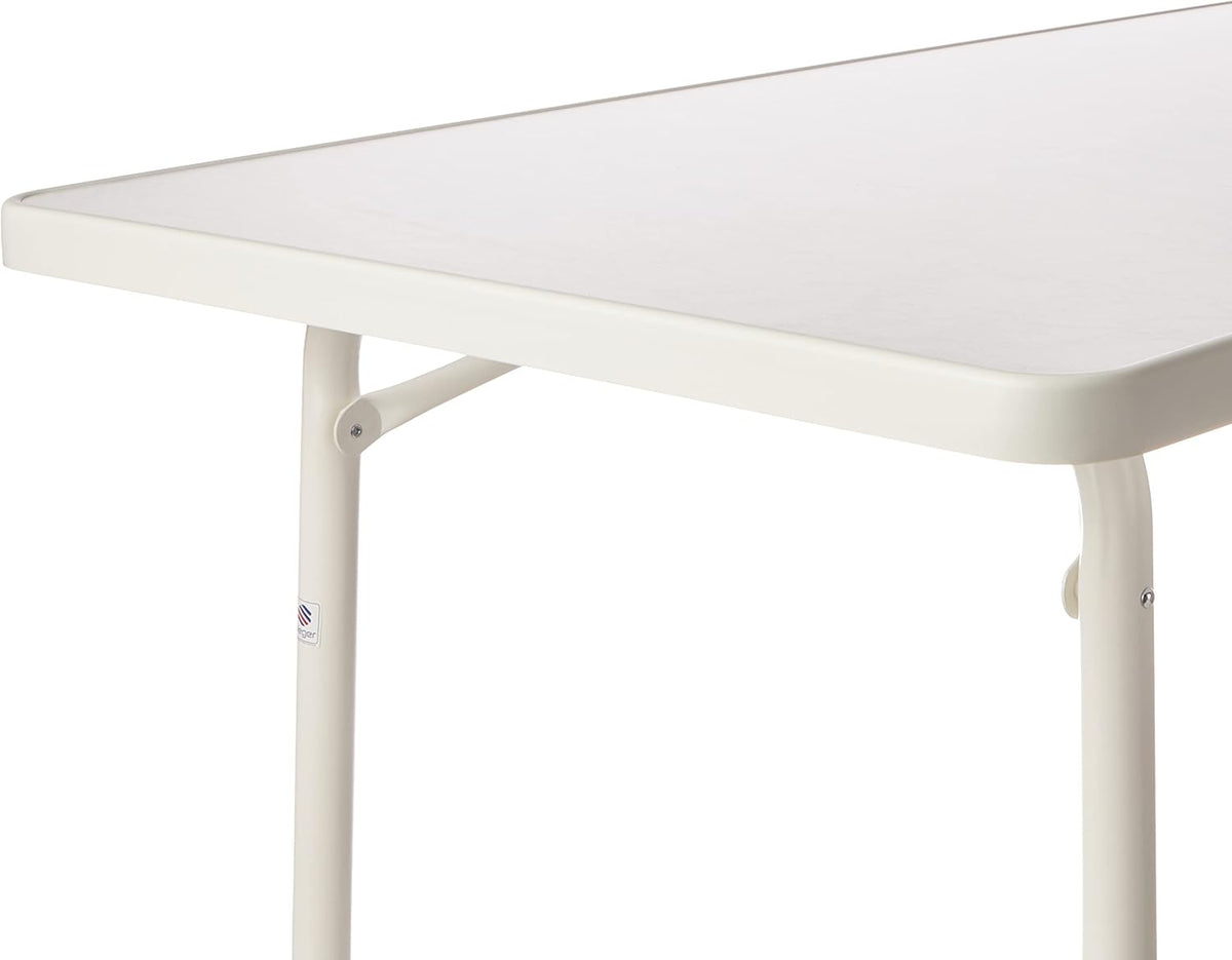 Sieger 120/W tuin-klaptafel met mecalit-Pro-plaat 115 x 70 cm, stalen buisframe wit, tafelblad marmerdecor wit