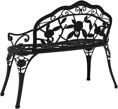 Cast Aluminium Garden Bench Black 100 cm Weatherproof Outdoor Bench with Cast Iron Legs and Classic Floral Pattern Durable Patio Furniture - QUORE