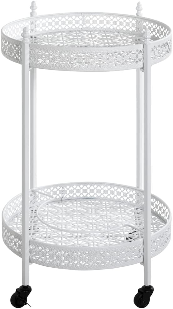 HAKU Serveerwagen wit, metaal - Maat: H 74 cm x Ø 45 cm, Stijl: Kustmeubilair