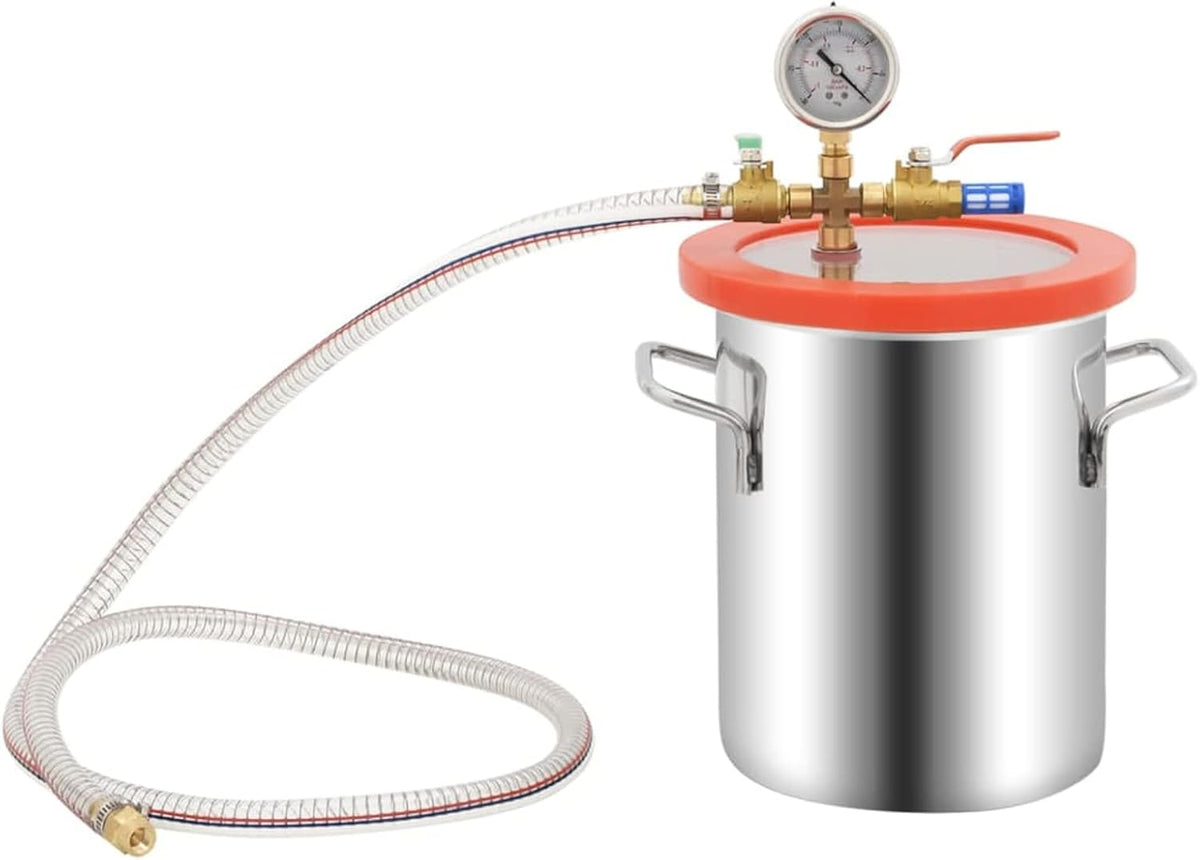 Vacuumkamer – Vacuümkamer – Ontgasstation – Vacuümpomp – Vacuümapparaat – RVS Constructie – Transparant Acryl Deksel – 5,5 Liter – Single Stage Pomp 71 L/min