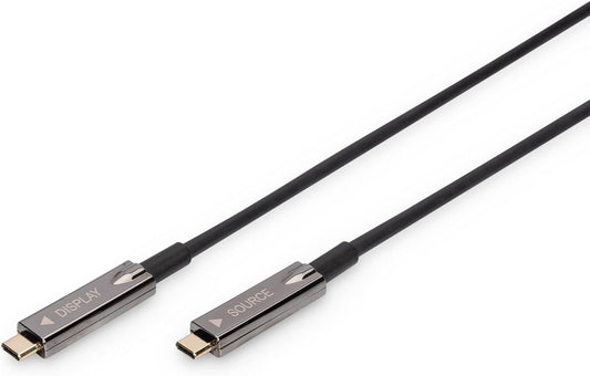 DIGITUS USB-C AOC hybride glasvezel AV verbindingskabel - USB 3.1 - Displayport 1.2 - DP Alt-Mode - Plug&Play - Audio/Video kabel - 10m - zwart