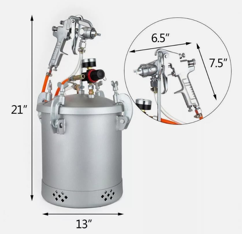 Verfspuit – Verfspuitpistool – Spuitpistool – Verfspuitreservoir – Verfspuit met drukvat – 10 Liter Drukvat – Werkdruk 25-30 PSI