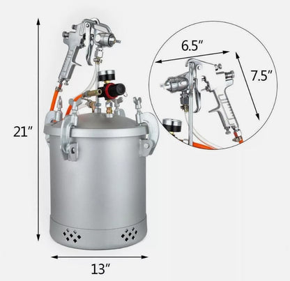 Verfspuit – Verfspuitpistool – Spuitpistool – Verfspuitreservoir – Verfspuit met drukvat – 10 Liter Drukvat – Werkdruk 25-30 PSI