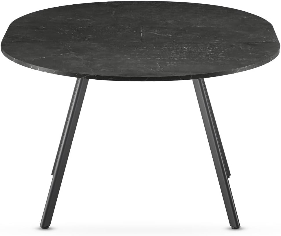 Ronde Eettafel – Uitschuifbare Tafel – Keukentafel – Eetkamertafel – Uitklapbare Tafel – Butterfly Mechanisme – Marmer Look – Zwart Metaal Frame – 120-150 cm – Geschikt Voor 4-6 Personen