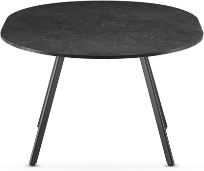 Ronde Eettafel – Uitschuifbare Tafel – Keukentafel – Eetkamertafel – Uitklapbare Tafel – Butterfly Mechanisme – Marmer Look – Zwart Metaal Frame – 120-150 cm – Geschikt Voor 4-6 Personen