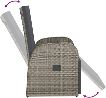 Tuinstoel – Tuinstoel – Lounge Stoel – Balkonstoel – Relaxstoel – Verstelbaar – Weerbestendig PE Rattan met Kussen – Staal Frame Donkergrijs