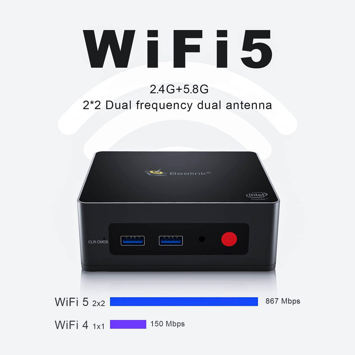 Beelink HISTTON Mini PC, Windows 11 Pro, Quad Core J5005, 2x HDMI Ultra HD 4K, 8GB DDR4 RAM, M.2 128GB SSD, 2.5" SATA3 Slot for Extra HDD/SSD, Wi-Fi 5AC Gigabit Ethernet - QUORE