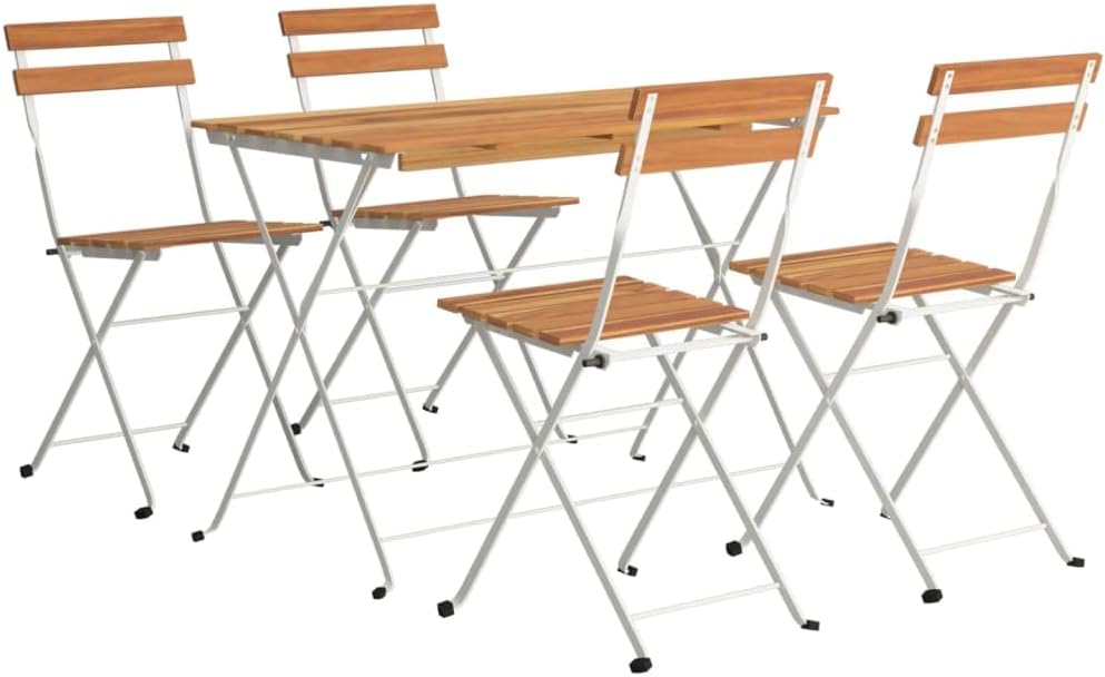 Terrasmeubelen, tuinbank, meubelsets, lounge-set, 5-delig, bistroset, inklapbaar, massief hout, acacia en staal - QUORE
