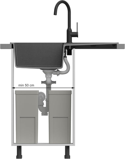 Quadron Eva 111 spoelbak, grijs en koper, afmetingen 86 x 50 x 21 cm, granieten spoelbak EVAN 111, enkele spoelbak, keukenspoelbak, met handmatige sifon en afdruipoppervlak, 1 spoelbak