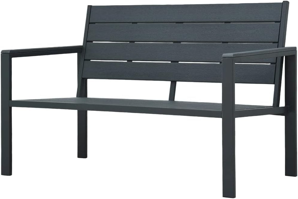 vidaXL Garden Bench Wood-look HDPE Grey Garden Bench Garden Benches Outdoor Bench Bench - QUORE