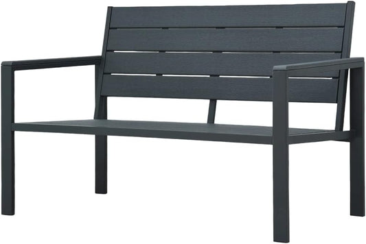 vidaXL Garden Bench Wood-look HDPE Grey Garden Bench Garden Benches Outdoor Bench Bench - QUORE