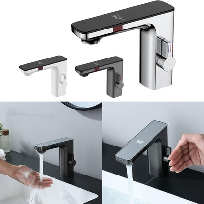 Smart Sensor Wastafelkraan, Badkamer Wastafel Sensor Kranen Digitaal Display Screen Warm Koud Water Mengkraan, Touchless Automatische Kraan 1/2" (Chroom)