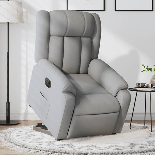 Relaxstoel met opstahulp – Elektrische relaxstoel – Tv-stoel – Ligstoel – Enkel ligstoel – Elektrische ligfunctie tot 135° – Lichtgrijze stof bekleding
