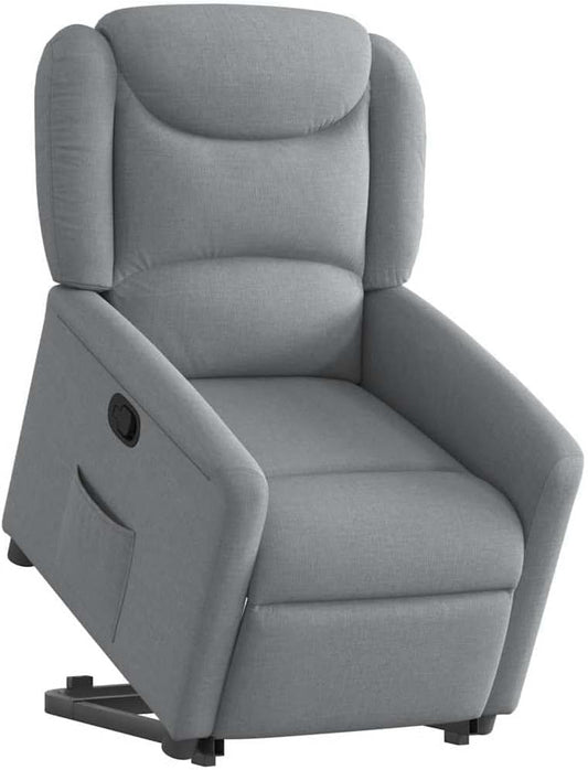 Relaxstoel Met Opstahulp – TV-Stoel – Ligstoel – Verstelbare Fauteuil – Comfortstoel – Elektrische Opstahulp – Handmatige Ligfunctie – Lichtgrijs Stof