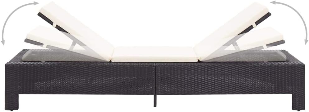 Tidyard Polyrattan sun bed black garden rattan folding rattan sun bed outdoor sun bed 220 x 75 x 35 cm - QUORE