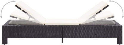 Tidyard Polyrattan sun bed black garden rattan folding rattan sun bed outdoor sun bed 220 x 75 x 35 cm - QUORE