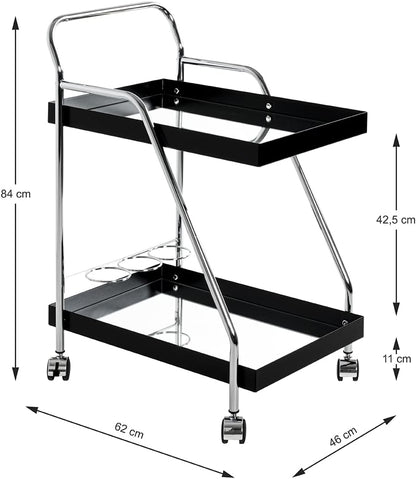 HAKU Serveerwagen chroom, zwart, Metaal, spiegel - Maat: B 62 cm x H 84 cm x D 46 cm, Stijl: Modern