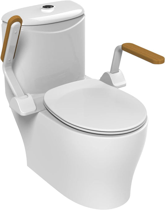 Toiletveiligheidsrails, Opvouwbare Toiletbrilverhoger met Handgrepen, Robuuste Toiletsteun Zonder Boren, Toiletsteunframe, Toiletgreep voor Gehandicapten, Toiletframe Vrijstaand (Hout)