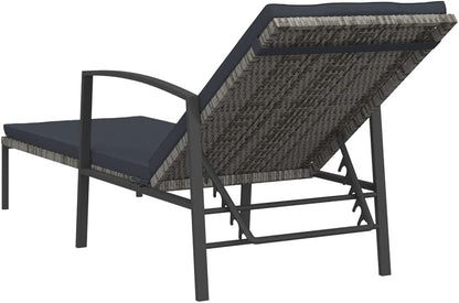 vidaXL Sun lounger with cushion poly rattan grey, lounger, terrace lounger, garden bed, patio chair, terrace lounger, garden chair, garden lounger, garden furniture - QUORE