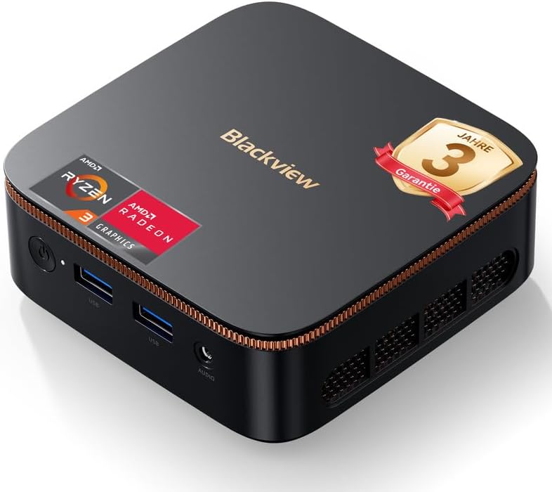 Blackview 2026 MP20 Mini-PC AMD Ryzen 3300U W-11 Pro (Defeat 3200U/3250U), 16 GB RAM 512 GB SSD Mini Desktop-Computer, 4K @ 60 Hz UHD, USB 3.2 + HDMI + DP + RJ45 voor business/school