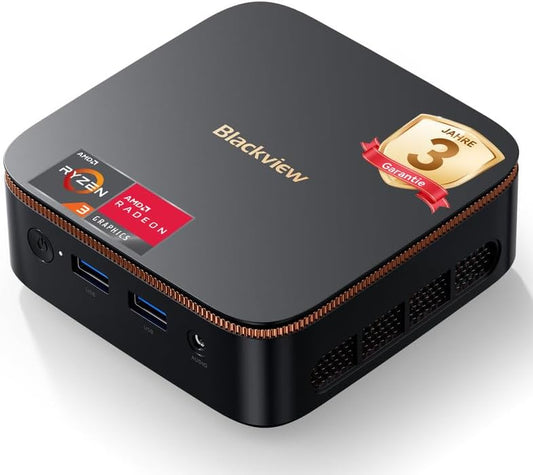 Blackview 2026 MP20 Mini-PC AMD Ryzen 3300U W-11 Pro (Defeat 3200U/3250U), 16 GB RAM 512 GB SSD Mini Desktop-Computer, 4K @ 60 Hz UHD, USB 3.2 + HDMI + DP + RJ45 voor business/school