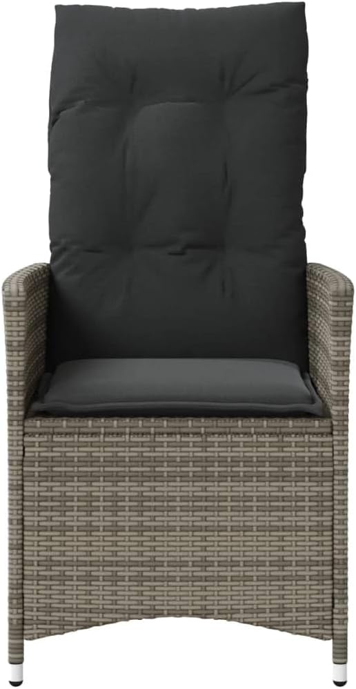 Tuinstoel – Loungestoel Tuin – Loungestoel Outdoor – Terrasstoel – Tuinstoel – Verstelbaar – Poly Rattan Grijs – Inclusief Dikke Kussens