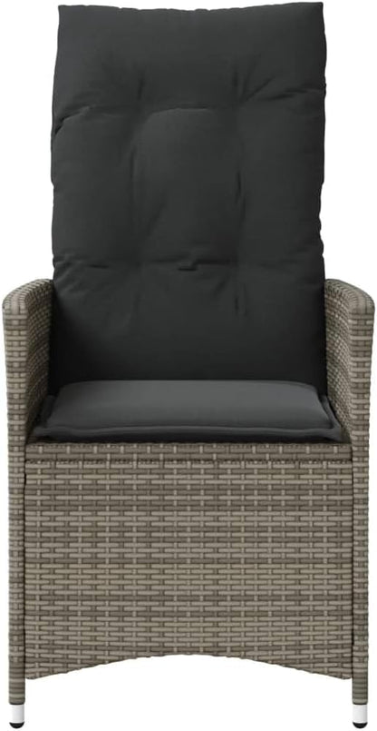 Tuinstoel – Loungestoel Tuin – Loungestoel Outdoor – Terrasstoel – Tuinstoel – Verstelbaar – Poly Rattan Grijs – Inclusief Dikke Kussens