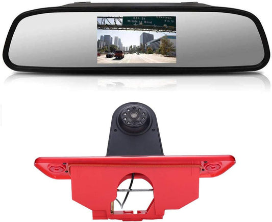 HD Auto 170° Transporter parkeerhulp remlicht achteruitrijcamera met hoek instelbaar, vervanging voor Peugeot Expert/FIAT Scudo/Citroen Jumpy/Proace (achteruitrijcamera + 4,3 inch achteruitkijkspiegel