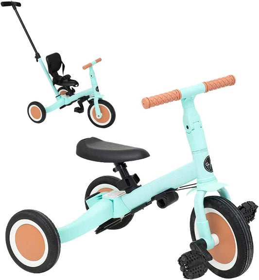Olmitos - Gyro 5-in-1 meegroeiende babydriewieler - kinderfiets van 1 tot 5 jaar - van driewieler tot fiets, met of zonder pedalen - aanpasbaar en transformeerbaar (Gyro, Mintgroen)
