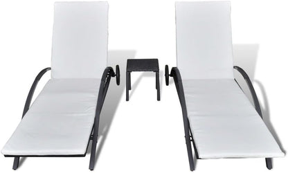 Gecheer Sun lounger with polyrattan black side table, sun loungers with cushions, outdoor sun lounger, polyrattan sun lounger - QUORE