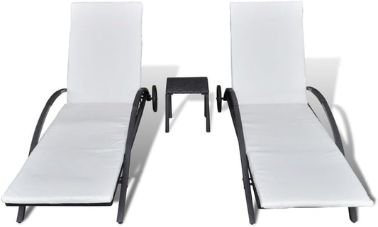 Gecheer Sun lounger with polyrattan black side table, sun loungers with cushions, outdoor sun lounger, polyrattan sun lounger - QUORE