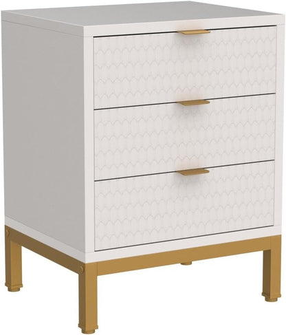 Tribesigns Modern Bedside Table, 65.5 cm High, Bedside Table with 3 Drawers, Modern Side Table with Storage Space for Bedroom, Living Room, White and Gold (1 Piece)