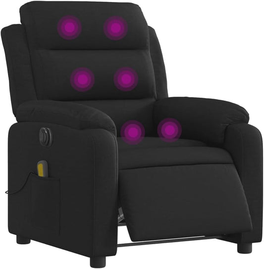 Elektrische Massagestoel – Verstelbare Relaxstoel – Zwarte Massagestoel – Elektrisch Verstelbare Fauteuil – Comfortabele Relaxfauteuil – 6-Punts Vibratiemassage – Stabiel Hout-Metaal Frame